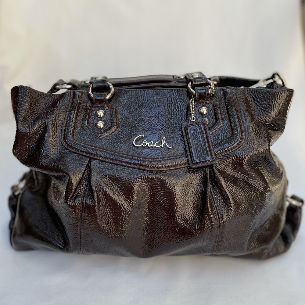 Coach Espresso Patent Leather Ashley Handbag Gem